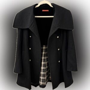 Alice + Olivia Black Double Breasted Flare Pea Coat - SIZE 2/XS